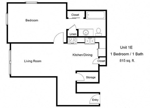 Floor plan for 1 bed, 1 bath, 815 sqft